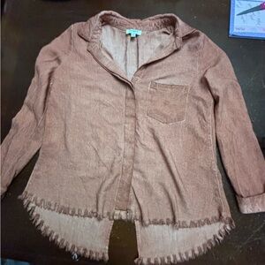 Umgee small linen blend button down rust color raw hem hi low